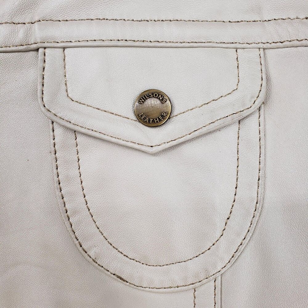Wilsons Leather Pelle Studio Jacket Womens Small Ivory Genuine Leather Zip Front - Picture 3 of 11